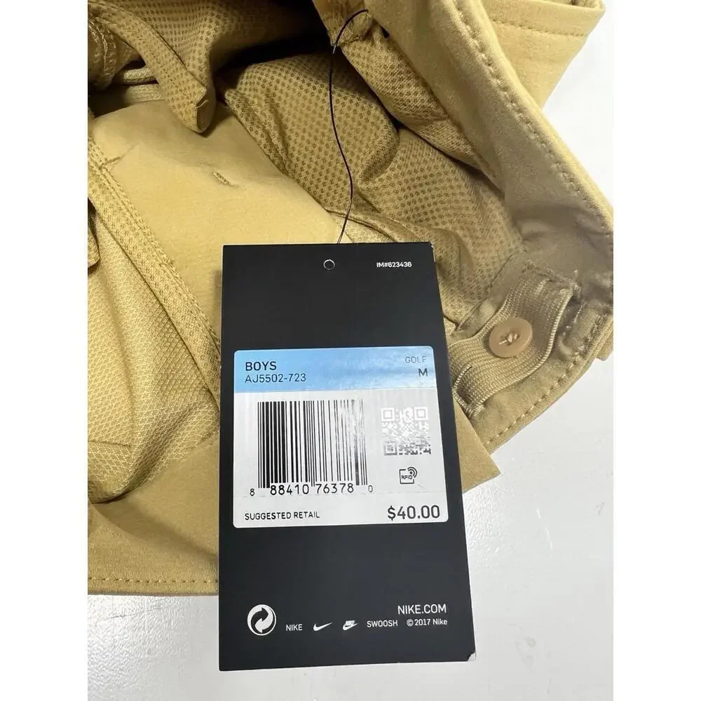 Nike Youth Sz Med Tan/Gold Golf Flex Performance Chinos Shorts NWT